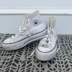 Converse White High Top platform Sneakers with Black Stripe